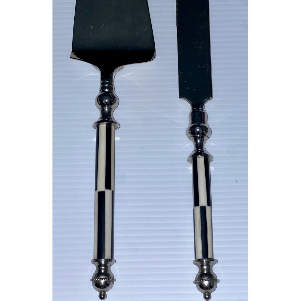 Cake Server Knife Set Black White Good Courtly Check Pattern